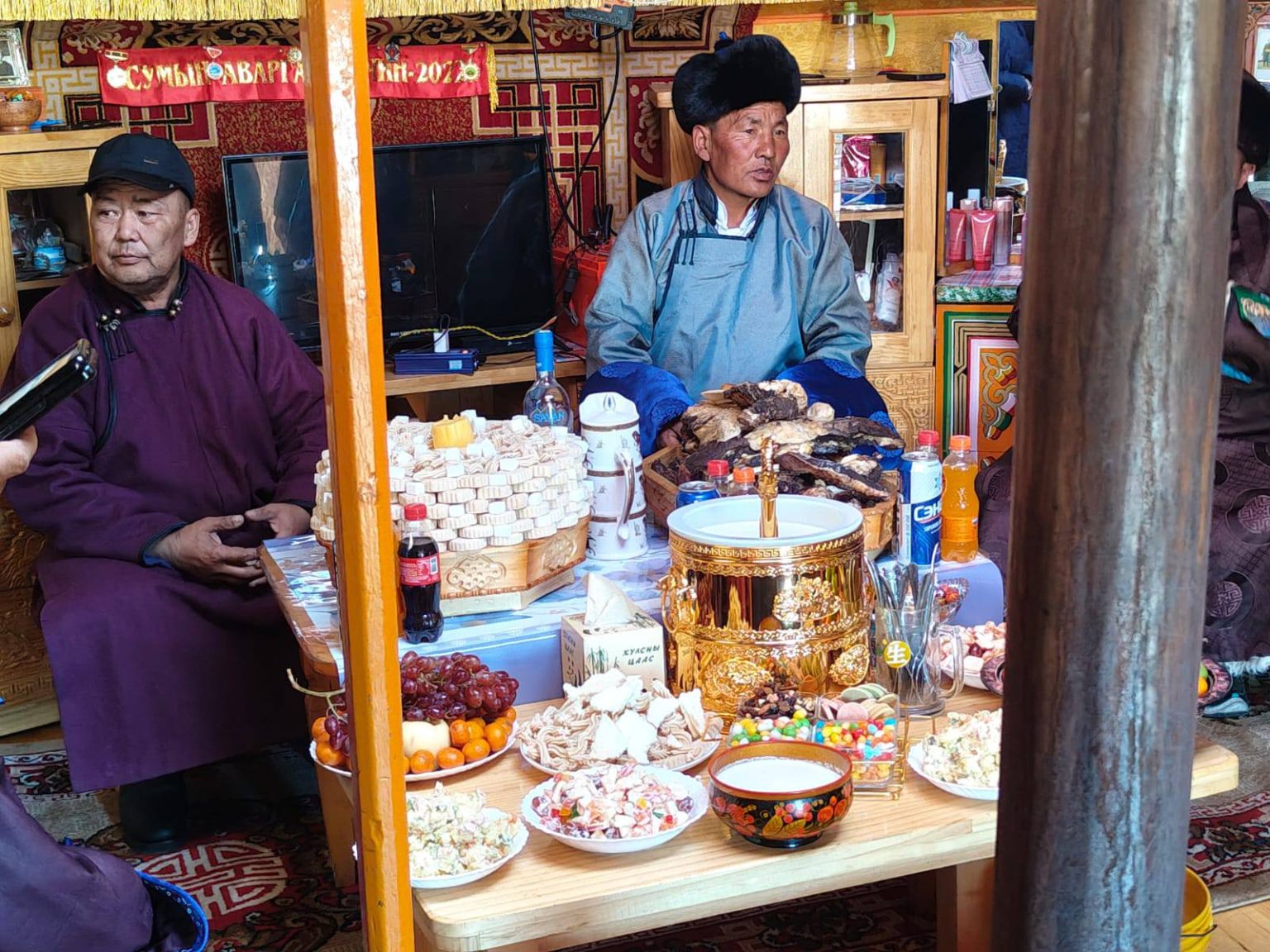 Festive Tsagaan Sar table in a Mongolian home