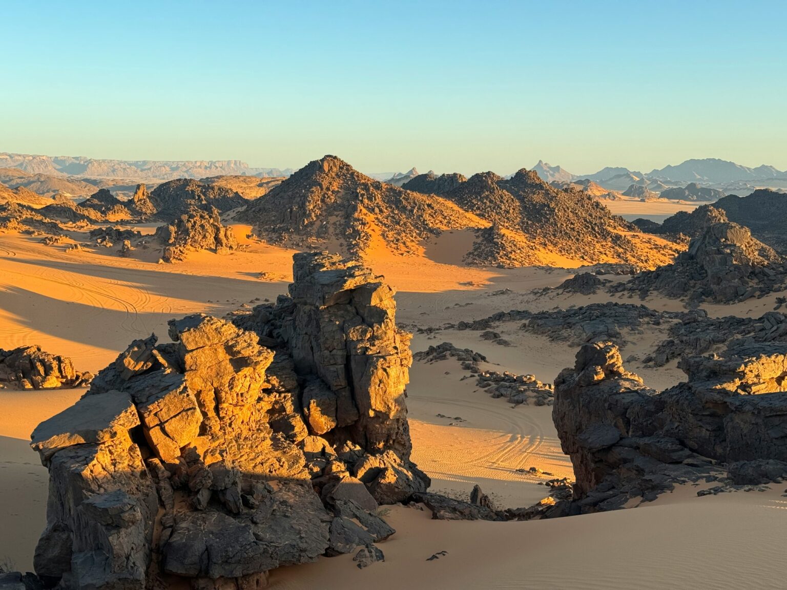 Rock formations of the Tassili n'Ajjer at sunset, Algeria