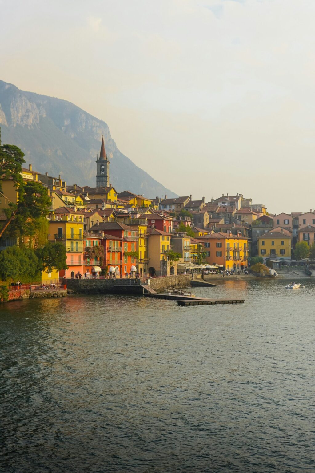 Colourful village on the shore of an Italian lake